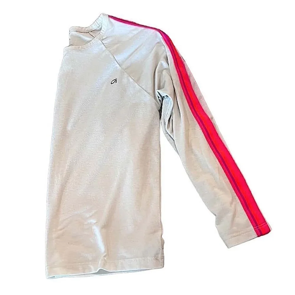 🌴 GapFit Tape Long Sleeve Tee Ivory Frost Girls Large Orange & Fuscia Stripe